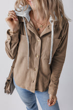 Load image into Gallery viewer, Drawstring Button Up Long Sleeve Hooded Jacket