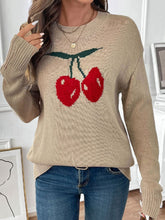 Load image into Gallery viewer, Perfee Cherry Round Neck Long Sleeve Sweater