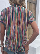 Load image into Gallery viewer, Striped Notched Short Sleeve Blouse