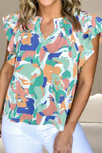 Load image into Gallery viewer, Ruffled Printed Notched Cap Sleeve Blouse