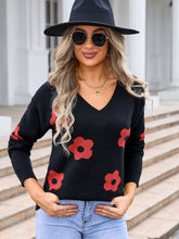 Load image into Gallery viewer, Flower V-Neck Long Sleeve Sweater