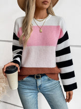 Load image into Gallery viewer, Color Block Round Neck Long Sleeve Sweater