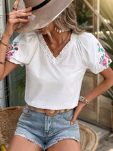 Load image into Gallery viewer, Frill Embroidered V-Neck Short Sleeve Blouse