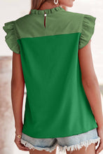 Load image into Gallery viewer, Ruffled Color Block Round Neck Cap Sleeve Blouse