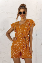 Load image into Gallery viewer, Ruffled Polka Dot Half Button Romper