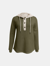Load image into Gallery viewer, Full Size Waffle-Knit Contrast Long Sleeve Hoodie
