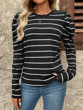 Load image into Gallery viewer, Full Size Striped Round Neck Puff Sleeve T-Shirt