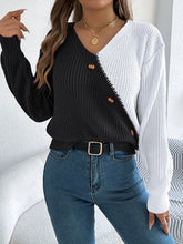 Load image into Gallery viewer, Two-Tone V-Neck Long Sleeve Sweater