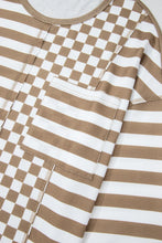 Load image into Gallery viewer, Checker &amp; Stripes Round Neck Long Sleeve Blouse