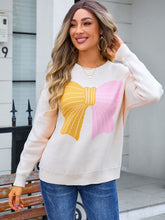 Load image into Gallery viewer, Bow Round Neck Dropped Shoulder Sweater