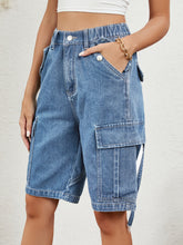 Load image into Gallery viewer, Buttoned Elastic Waist Denim Shorts with Pockets