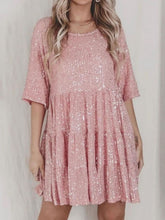 Load image into Gallery viewer, Sequin Round Neck Half Sleeve Mini Dress