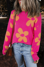Load image into Gallery viewer, Flower Round Neck Long Sleeve Sweater