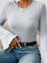 Load image into Gallery viewer, Ribbed Round Neck Flare Sleeve T-Shirt