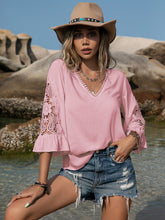 Load image into Gallery viewer, V-Neck Lace Flounce Sleeve Blouse