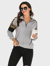 Load image into Gallery viewer, Perfee Contrast Leopard Half Zip Long Sleeve Sweatshirt