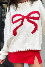Load image into Gallery viewer, Bow Graphic Round Neck Long Sleeve Sweater
