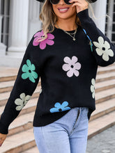 Load image into Gallery viewer, Flower Round Neck Long Sleeve Sweater