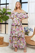 Load image into Gallery viewer, ADORA Layered Floral Off-Shoulder Short Sleeve Maxi Dress