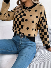 Load image into Gallery viewer, Plaid Round Neck Long Sleeve Sweater