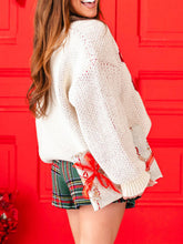 Load image into Gallery viewer, Bow Round Neck Dropped Shoulder Sweater