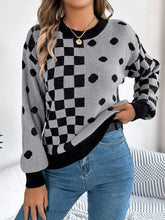 Load image into Gallery viewer, Plaid Round Neck Long Sleeve Sweater