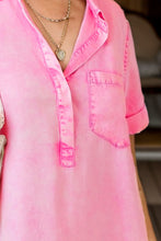 Load image into Gallery viewer, Pocketed Collared Neck Short Sleeve Denim Dress