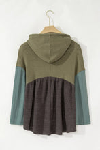 Load image into Gallery viewer, Waffle-Knit High-Low Color Block Hooded Long Sleeve Top