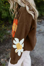 Load image into Gallery viewer, Flower V-Neck Dropped Shoulder Sweater
