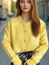 Load image into Gallery viewer, Pearl Trim Collared Neck Long Sleeve Cardigan