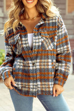 Load image into Gallery viewer, Plaid Collared Neck Jacket with Chest Pockets
