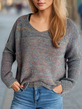Load image into Gallery viewer, Heathered V-Neck Long Sleeve Sweater
