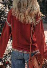 Load image into Gallery viewer, Striped Detail Round Neck Dropped Shoulder Sweater