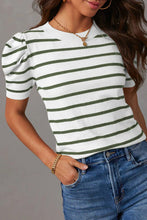 Load image into Gallery viewer, Striped Round Neck Puff Sleeve Knit Top