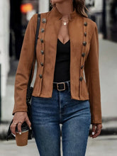 Load image into Gallery viewer, Decorative Button Open Front Long Sleeve Jacket