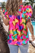 Load image into Gallery viewer, Ruffled Printed Mock Neck Cap Sleeve Blouse