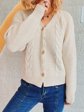 Load image into Gallery viewer, Cable-Knit V-Neck Button Down Long Sleeve Cardigan
