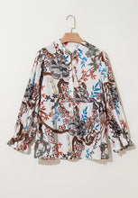 Load image into Gallery viewer, Printed Notched Flounce Sleeve Blouse