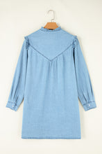 Load image into Gallery viewer, Button Up Notched Long Sleeve Denim Dress