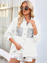 Load image into Gallery viewer, Raw Hem Button Up Long Sleeve Denim Jacket with Sequin Pockets