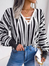 Load image into Gallery viewer, Striped Lace-Up Long Sleeve Sweater