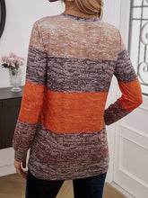 Load image into Gallery viewer, Decorative Button Contrast Round Neck Long Sleeve T-Shirt