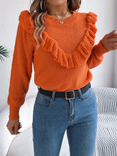 Load image into Gallery viewer, Ruffled Round Neck Long Sleeve Sweater