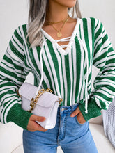 Load image into Gallery viewer, Striped Lace-Up Long Sleeve Sweater
