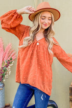 Load image into Gallery viewer, And The Why Swiss Dot V Neck Balloon Sleeve Woven Blouse