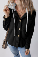 Load image into Gallery viewer, Drawstring Button Up Long Sleeve Hooded Jacket