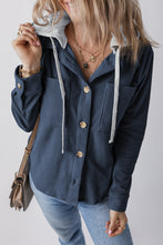 Load image into Gallery viewer, Drawstring Button Up Long Sleeve Hooded Jacket