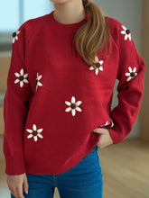 Load image into Gallery viewer, Flower Round Neck Raglan Sleeve Sweater