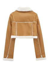 Load image into Gallery viewer, Collared Neck Long Sleeve Plush Cropped Jacket