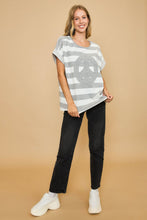 Load image into Gallery viewer, Umgee Peace Sign Patch Striped French Terry T-Shirt
